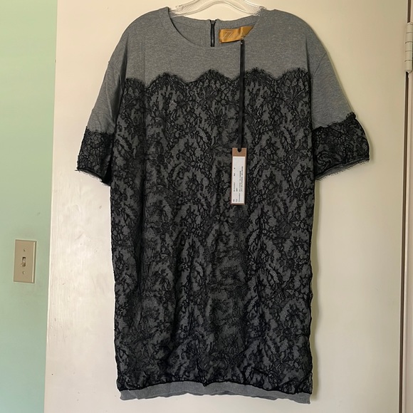 Zhor & Nema Lace Grey Short Sleeve Sweater - Picture 1 of 3